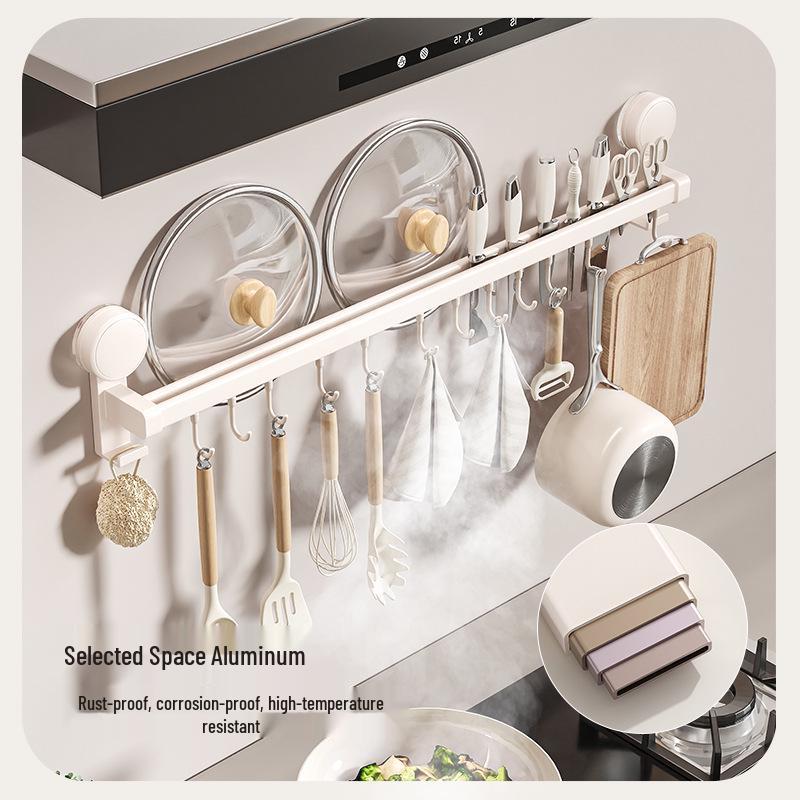 Cup Suction Nodrill Hook Kitchen Wallmounted Storage Rack For Spatulas Spoons Knives