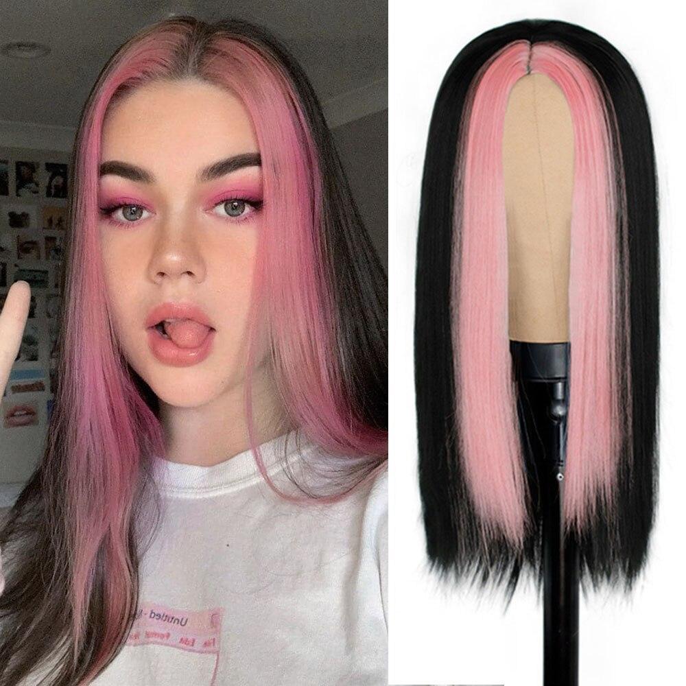 

MERISIHAIR черный длинный прямой парик для женщин обе стороны золотые волосы средняя часть термостойкий волнистый парик для косплея для девочки 24inches&CN