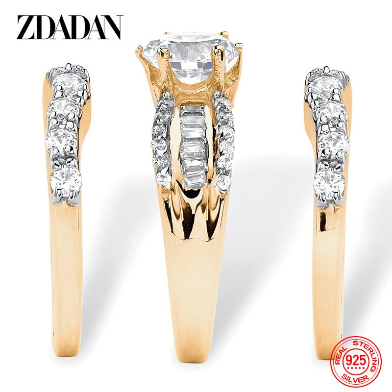 925 Sterling Silver 18K Gold 3pcs Geometric Zircon Rings for Women Jewelry Gift