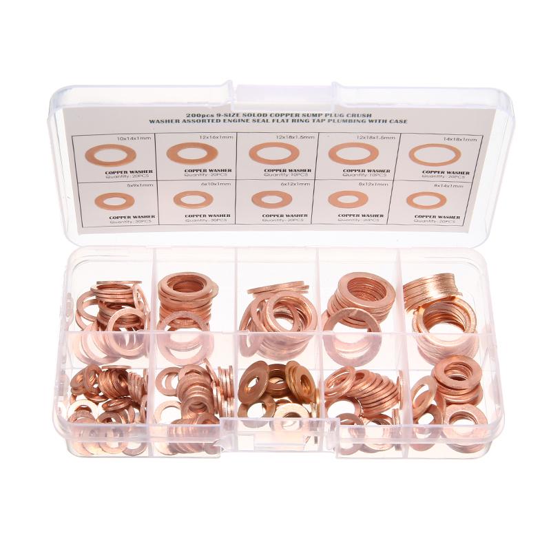 150Pcs Assorted Solid Copper Washers Seal Flat Ring For Fuel Hydraulic Fittings
