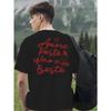 Europäische Größen Herren Grafik-T-Shirt mit Rückendruck Schwarz mit Rotem Italienisches Essen & Wein Design, Rundhals Kurzarm Lässiges T-Shirt