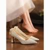 Sparkly French Butterfly Tassel Rhinestone High Heels - Women's Pointed Toe Chunky Heel Wedding & Evening Shoes