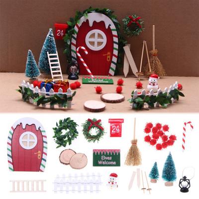 1 Set Christmas Mini Elf Door Decoration Wooden Fairy Garden Tiny