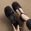 Woven Bag Heel Hollow Cutout Roman Shoes Summer New High Heel Block Heel Versatile Vintage Baotou Sandals Women