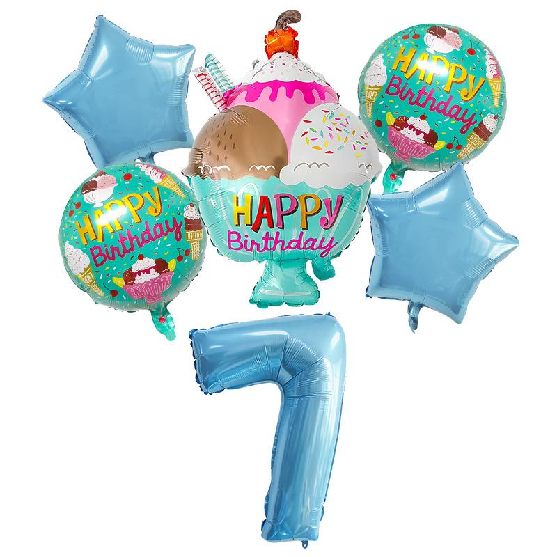 Birthday Ice Cream Aluminum Film Balloon Set 32 Inch Blue Digital Children'S Birthday Party Photo Arrangement Balloon