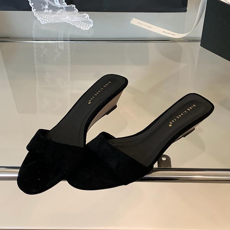 Fashion SUOJIALUN 2025 Summer New Women Slipper Fashion Low Wedge Heel Ladies Elegant Slides Open Toe Outdoor Dress Sandal Shoes