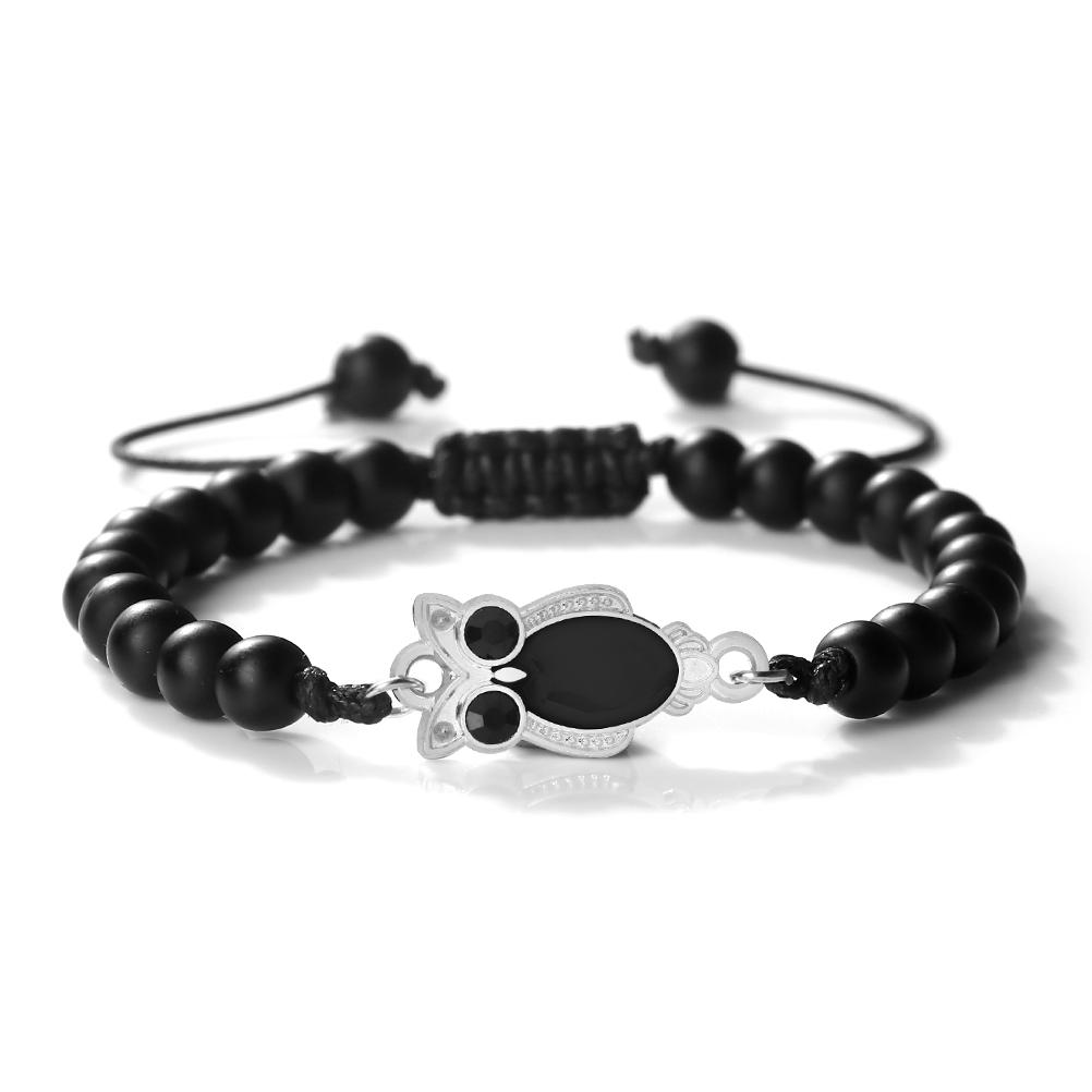 6mm Owl Pendant Black Matte Bracelet For Men Adjustable Animal Charm Bangle Boho Gothic Jewelry Gift Idea Unisex  Fine Accessory