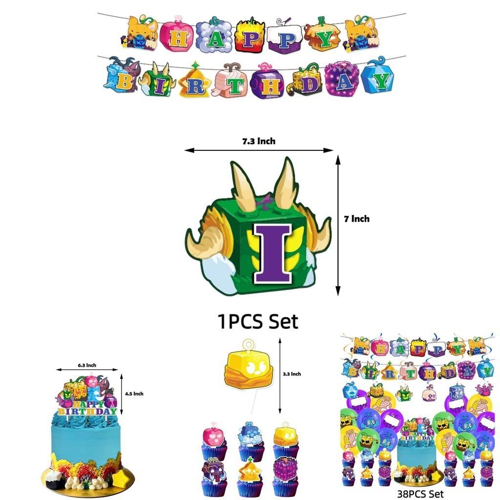 Blox Fruits Cartoon Theme Birthday Party Decorations Set Flags Balloons Cake Toppers