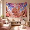 Cherry Blossom Kawaii Anime Girl Aesthetic Tapestry Soft Pastel Floral Wall Hanging Teen Dorm Bedroom Otaku Home Decor