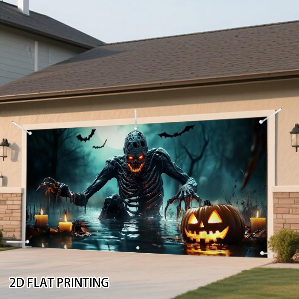 2D banner 1 piece, Halloween zombie in moonlight garage door cover, Halloween decorations, Halloween decorations