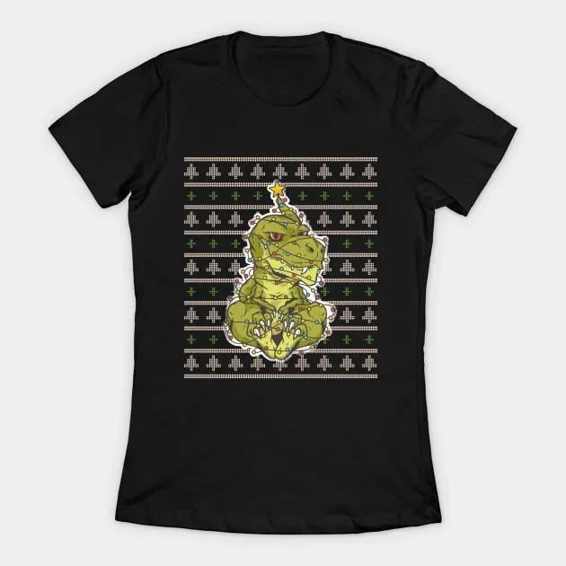 Dinosaurs Wrapped In Christmas Lights Funny Christmas Womens TShirt