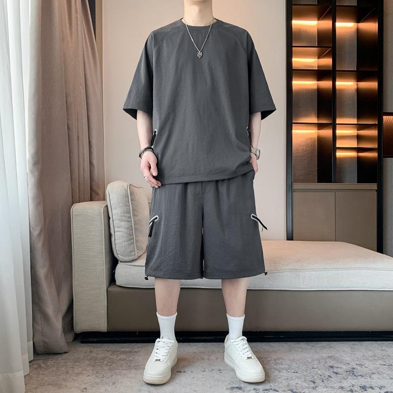 Men's Summer Suit Casual T-shirt + Shorts Suit Men's High Street Tracksuit Male Short Sleeve Suit