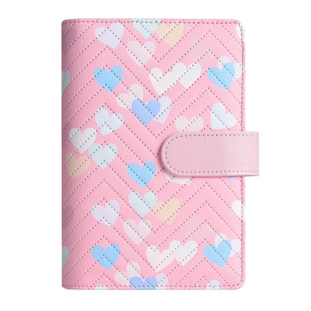 A6 Size PU Leather Binder Heart Ring Mechanism 6 Ring Notebook Cover Loose-Leaf Design Sturdy Cover Cash Envelope Holder Student