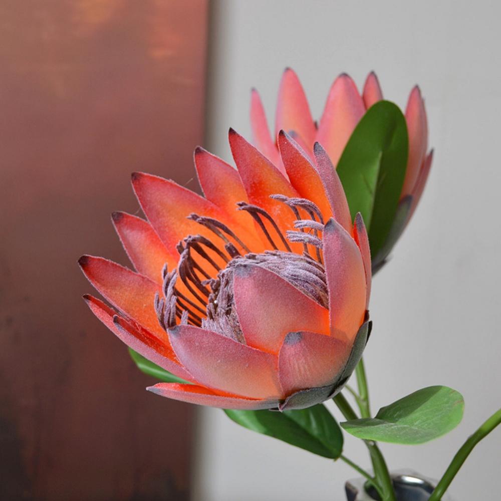 Fake Flower Decoration Soft Fake King Protea Artificial Thistle Flower Flocking Simulation Flower For Bouquet Decoration Home