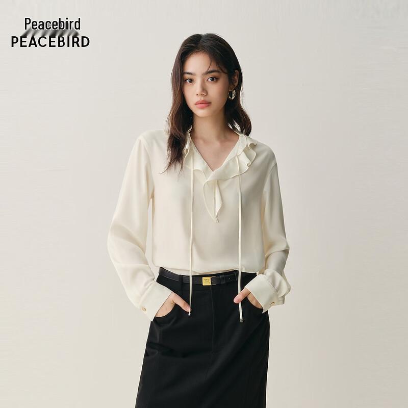 PEACEBIRD Women s Ruffled Chiffon Shirt S