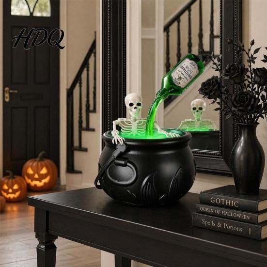 Black Matte Cauldron Halloween Witch Cauldron Large Plastic Bucket with Floating Potion Bottle Dark Fantasy Spooky Soup Pot Decor for Home