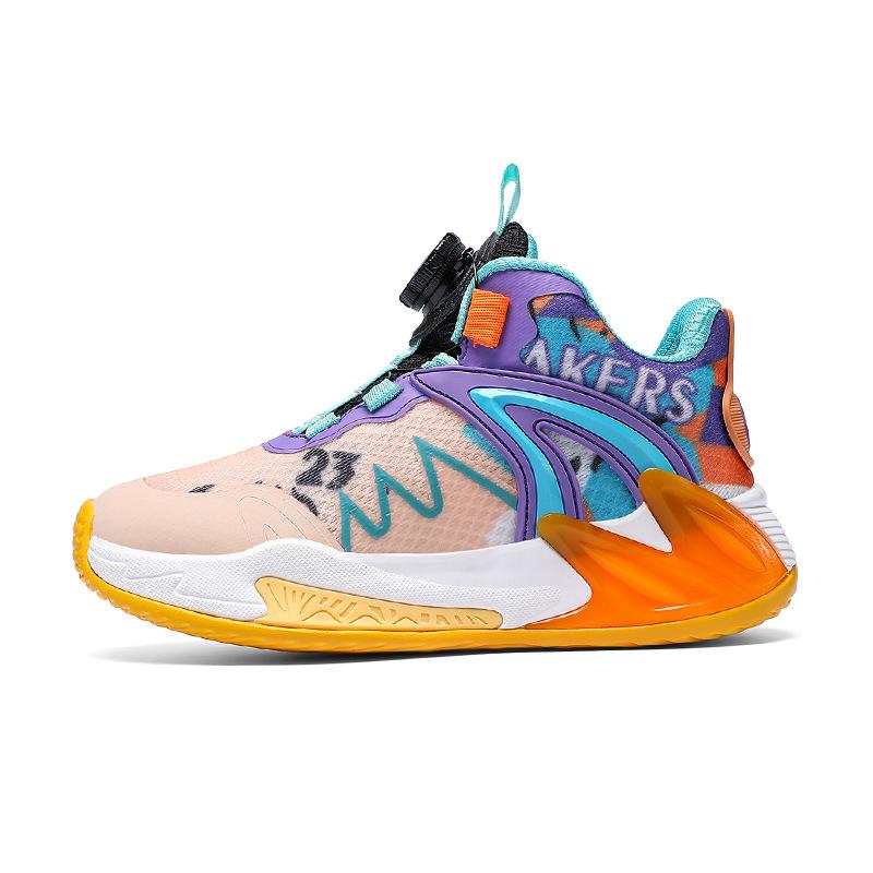 Children's basketball shoes mesh breathable boys' shoes middle older boys boys rubbing sound button basketball shoes running shoes