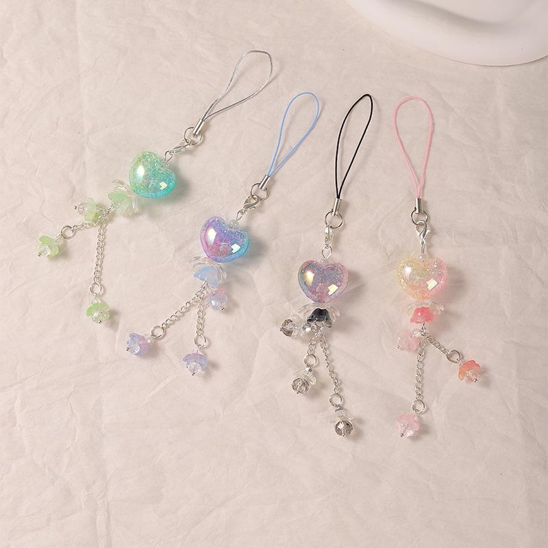 Sweet Ombre Floral Heart Phone and Bag Charm Chain