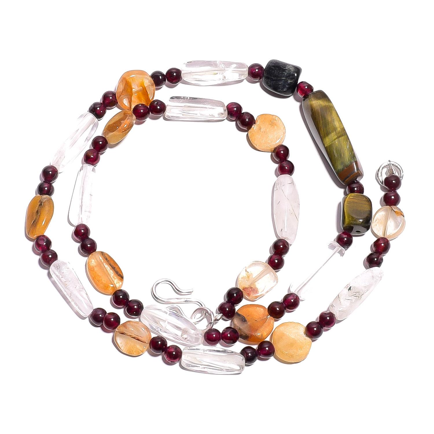 

Natural Tiger Eye Crystal Garnet Gemstone Smooth Beads Necklace 17 UB-4778 UB-4778