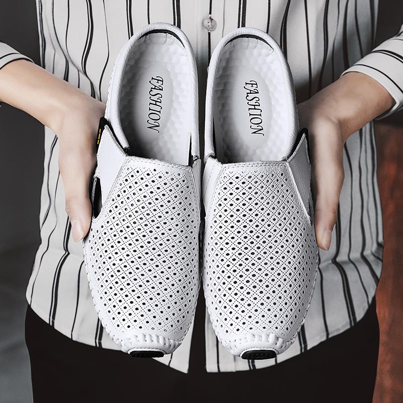 Men Half Loafers Mens Slip On Shoes Men Casual Genuine Leather Breathable Driving Slippers Brand Men's Shoes Moccasins For Man