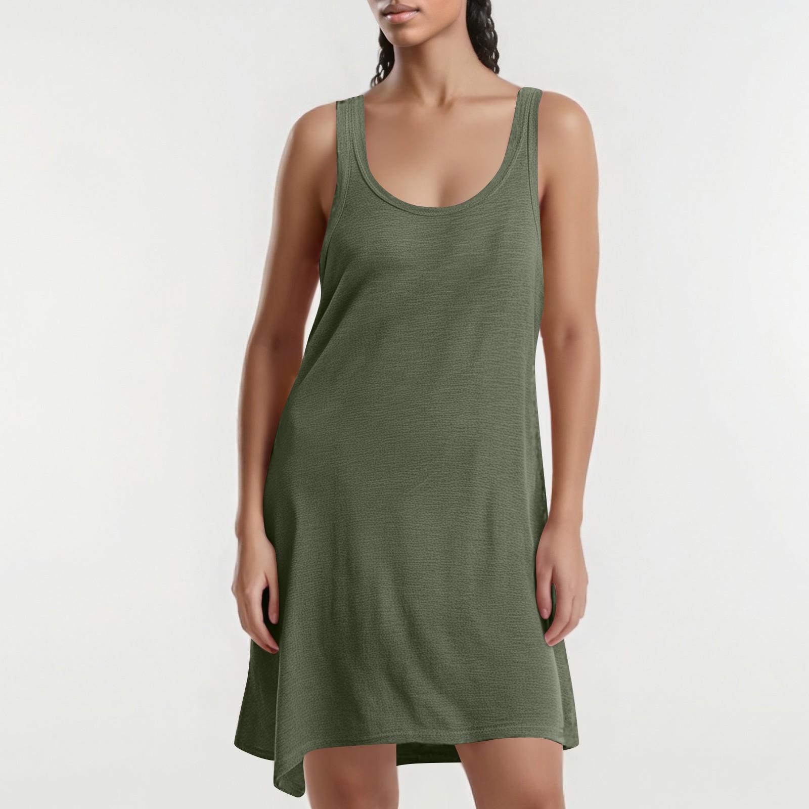 

Women s Fashion Color U-neck Sleeveless Vest, Casual Versatile Dress L армия зеленый