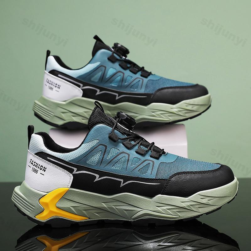 Fashion Rotating Button Men's Shoes 2025 Summer Mesh Breathable Outdoor Sports Shoes Thick Sole Height Increasing Fashion Trend Sneakers