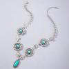 JMXD Bohemian Turquoise Flower Pendant Necklace for Women, Y2K Alloy Pearl Choker, Retro Adjustable Layered Chain, Dainty Minimalist Jewelry Gift Idea
