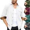 Eaby autumn and winter new long-sleeved plain collar daily vacation solid color men's shirt