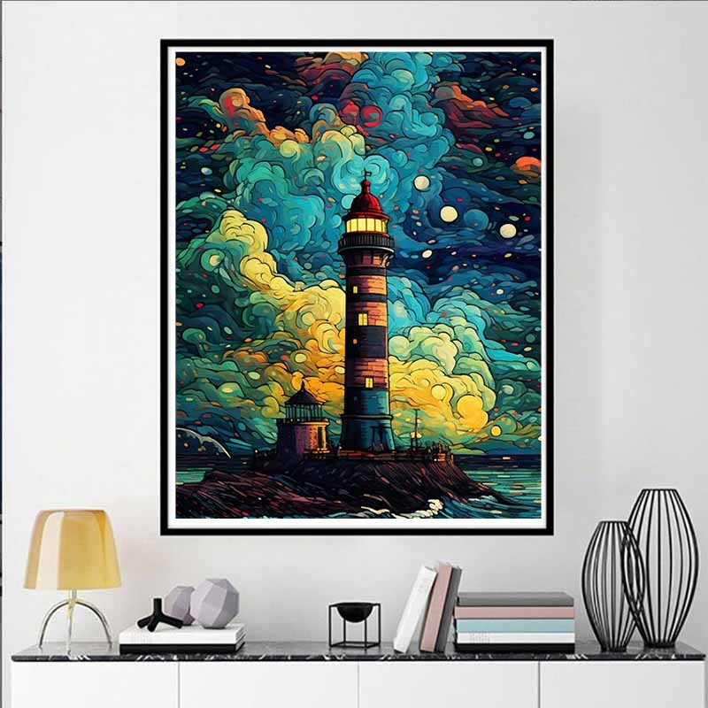 DIY Diamond Painting Lighthouse Cross Stitch Kit Mosaic Art Diamond Painting Full Circle Diamond Home Decoration