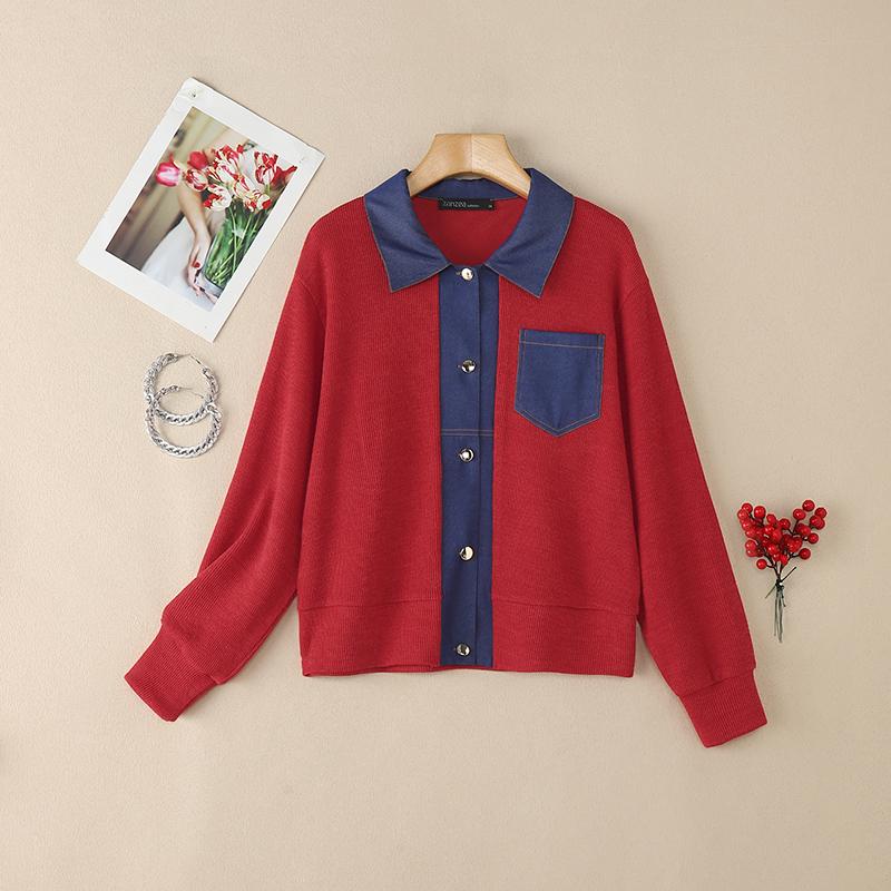 

ZANZEA Женская Повседневная Блузка Свободного Кроя с Раздельными Деталями и Отложным Воротником, Длинный Рукав M красный