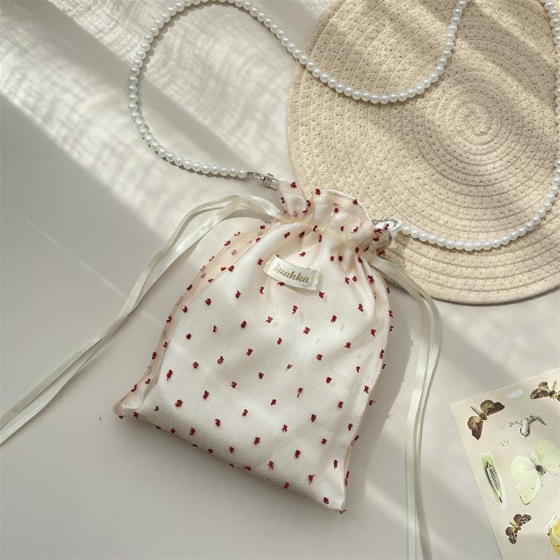 

51 New small polka dot canvas bag large capacity mobile phone messenger bag fresh and versatile shoulder tote bag