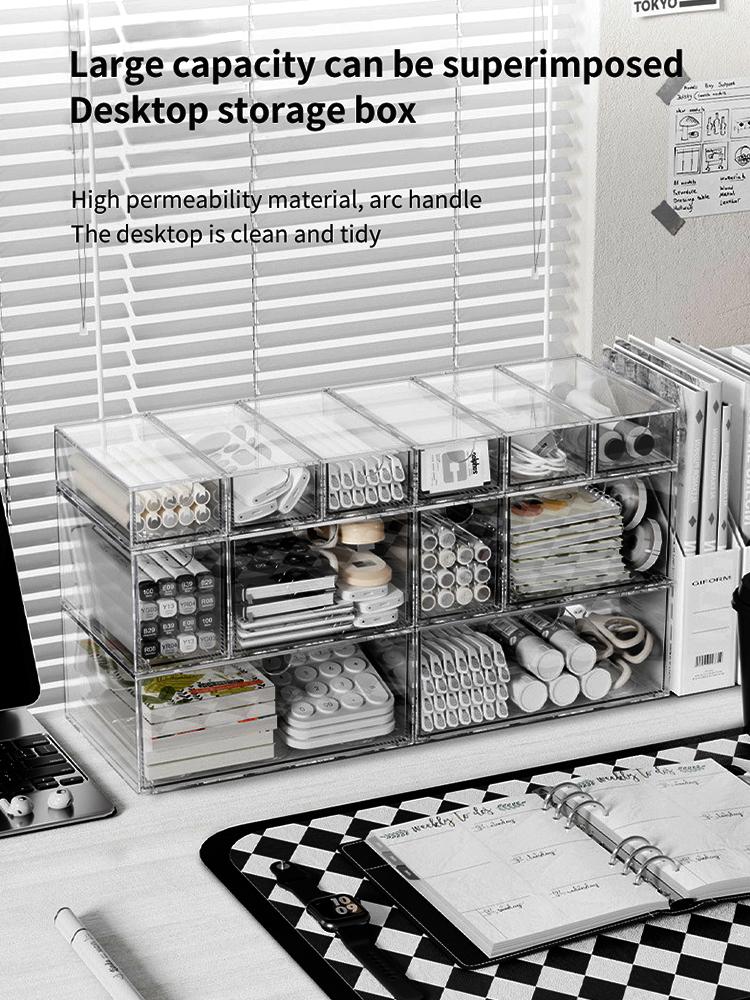 Desk Storage Box Mini Drawers Sticker/Jewelry Accessories Storage Box Transparent Cosmetic Storage Box Glasses Storage Box
