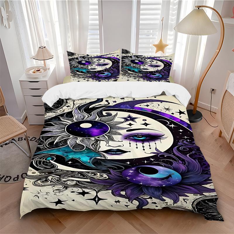 3pcs Anime Cartoon Design Moon and Stars Bedding Set - Includes One Quilt Cover and Two Pillowcases (No Core) - Perfect for Bedroom and Guest Room Dec