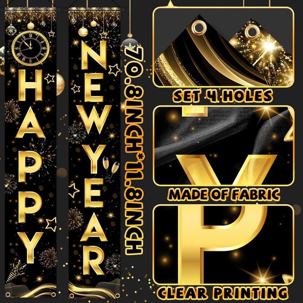 New Years Decorations 2026 Porch Banner, Happy New Year Door Banner New Year Front Porch Hang Door Banners, New Years Door Banner for NYE Party