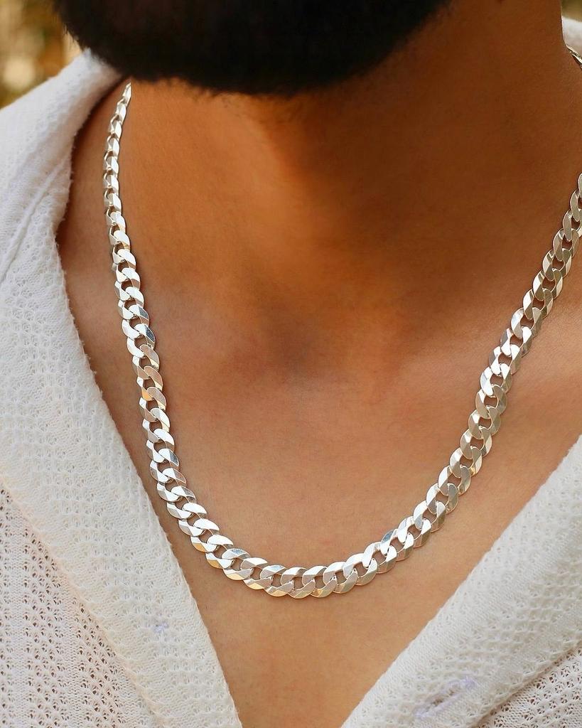 Men' Silver Chain Cuirass 925 SILVER FULL 7mm Diamond Cuban