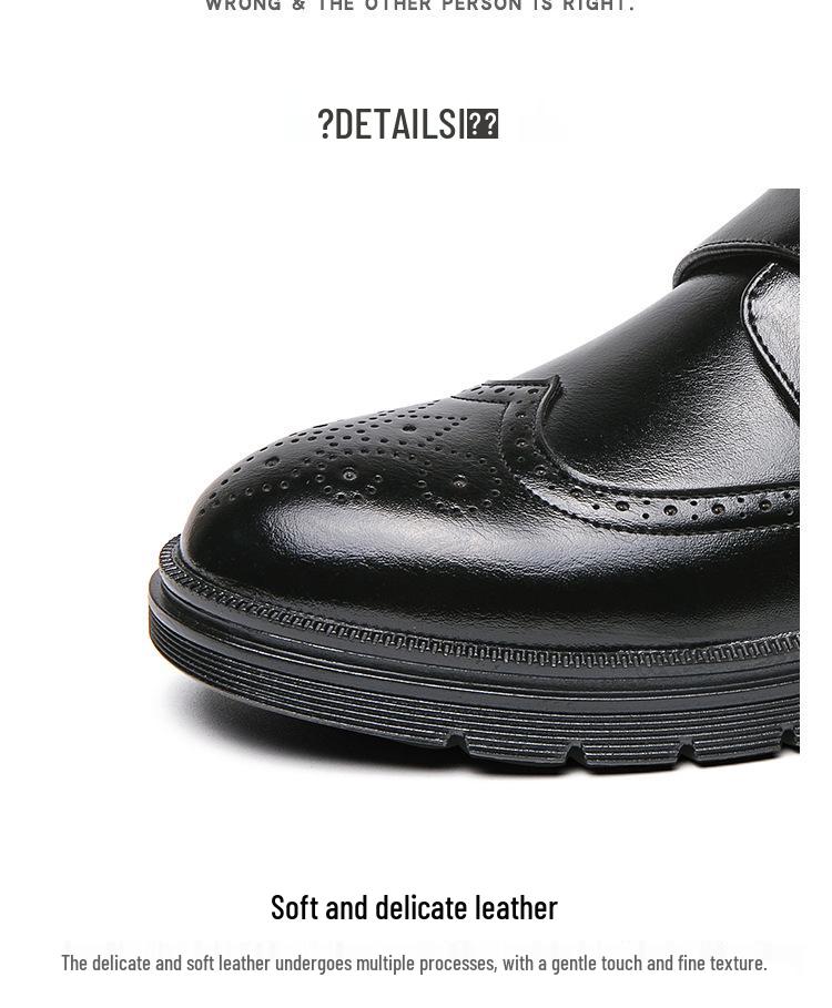 Plus Size Men's Leather Carved Buckle Brogue Shoes - Formal & Casual Monk Shoes