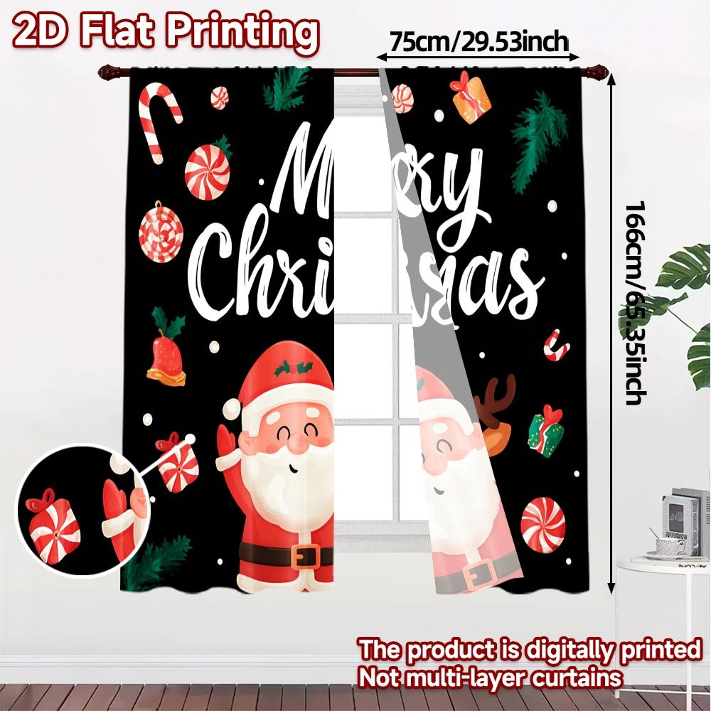 2D Flat Printing  JIT 2pcs   Curtains (Without Rod) Festive Cheer(3) Chic Curtains&Drapes Durable 100% Polyester Fabric Curtains