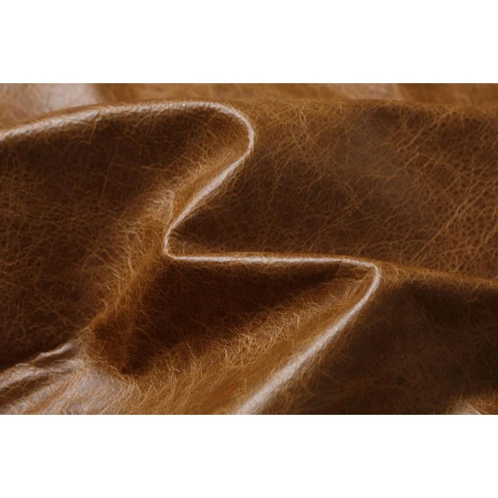 Chinese Size Men Leather Jackets Oil Waxed Yellow Brown Genuine Cow Leather Jacket for Men Cowhide Motorcycle Biker Jackets