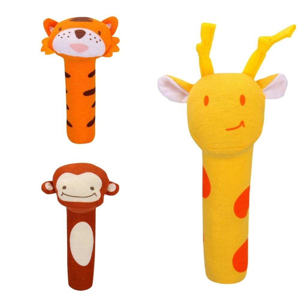 Adorable Baby Grasping Training Bb Stick Squeaky Toy With Animal Designs And Soft Knitted Fabric Stuffed With Pp Cotton