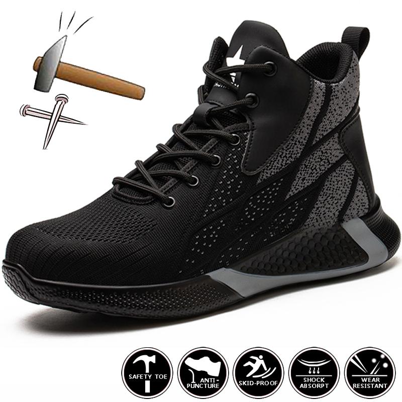 Botas de trabajo indestructibles, zapatos de seguridad para hombres, zapatos de trabajo ligeros y transpirables, botas de seguridad con punta de acero, zapatillas de trabajo antigolpes para hombres