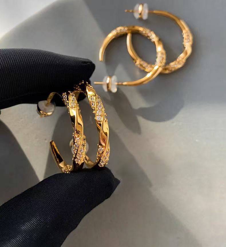 925 Sterling Silver Gold Silver Plain Ring Earrings Ring Diamond Stud Earrings Large Earrings Autumn and Winter Earrings