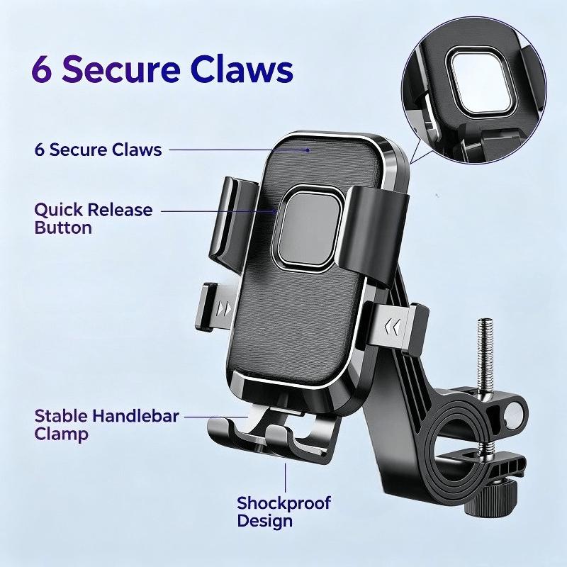 3pcs Sturdy Motorcycle and Bicycle Phone Mount with One-click Auto-lock Design, 360-degree Rotatable and Adjustable Bracket, Universal Phone Holder