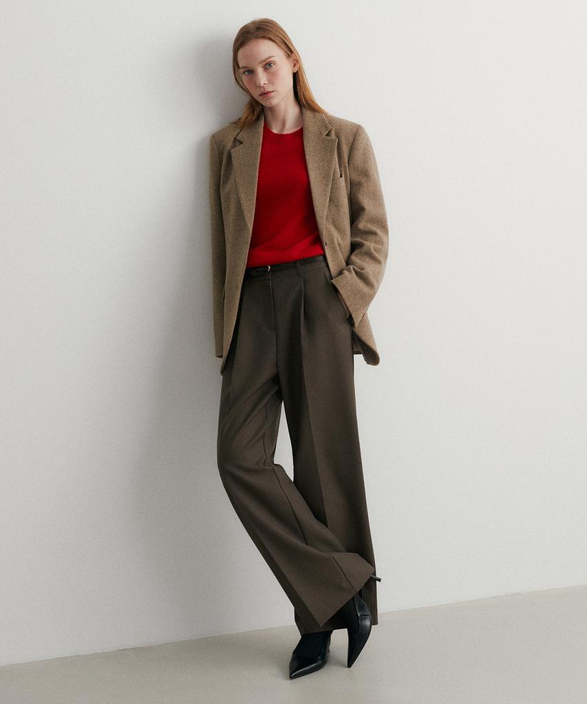 SUARE WOMEN Wool Single-Pleat Semi-Wide Slacks Brown