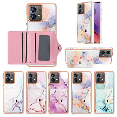 IMD Colored Marble Card Holder Slots Cover Phone Case For Motorola Edge 50 Fusion,Edge 50 Ultra,Edge 50 Pro,G04,G24,G34,G54,G14,E13,E20,G31,G71...