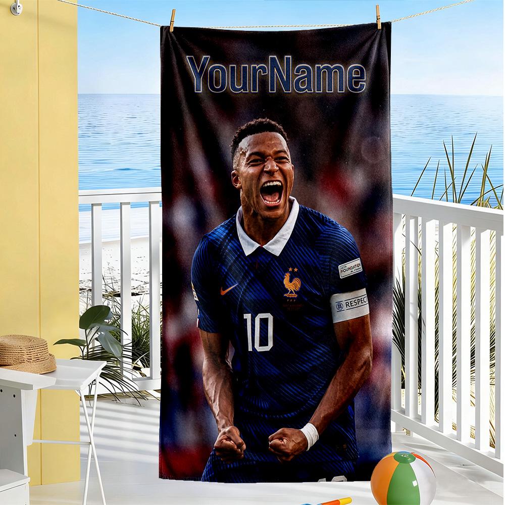 Mbappe Personalized Text Beach Towel Soft Durable Quick-Dry Suitable for Sports Travel Swimming Yoga Bathroom Beach And Pool