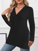 Autumn/Winter Long Sleeve Solid V-Neck Casual Home Wear Slim Ribbed Top