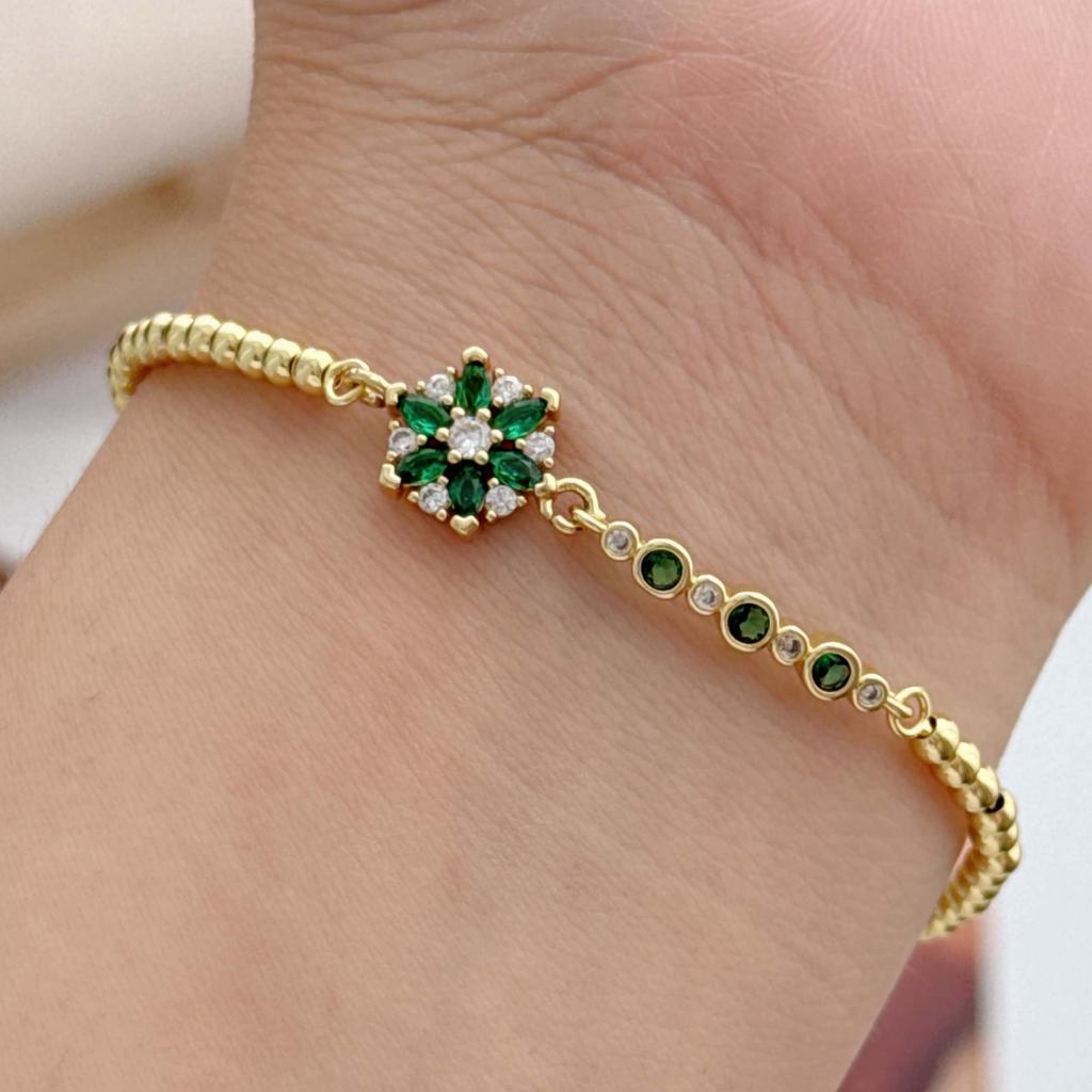 RY Copper Plated 18K Gold Flower Geometric Connector Bracelet Gold Ball Chain Adjustable Length Fashion Jewelry