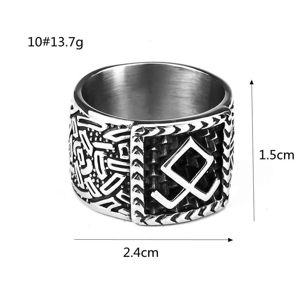 Men's Titanium Steel Viking Rune Ring Retro Rustproof Stainless Steel Band