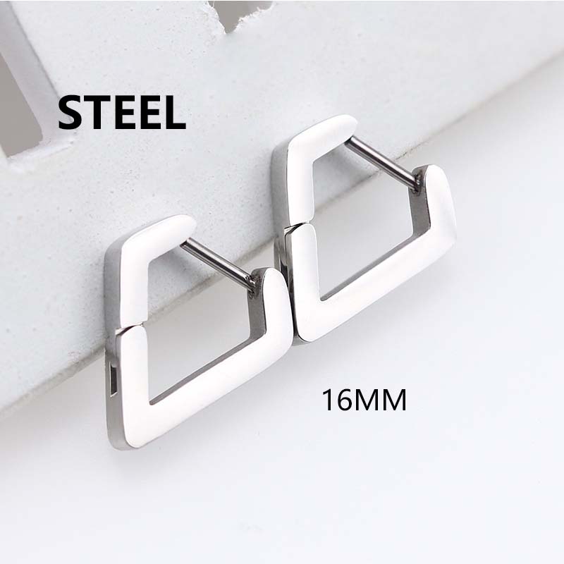 1 Pair Unisex Punk Rock Geometric Triangle Stainless Steel Earrings Women Men Piercing Push-Back Clip Ear Rings Party Zircon