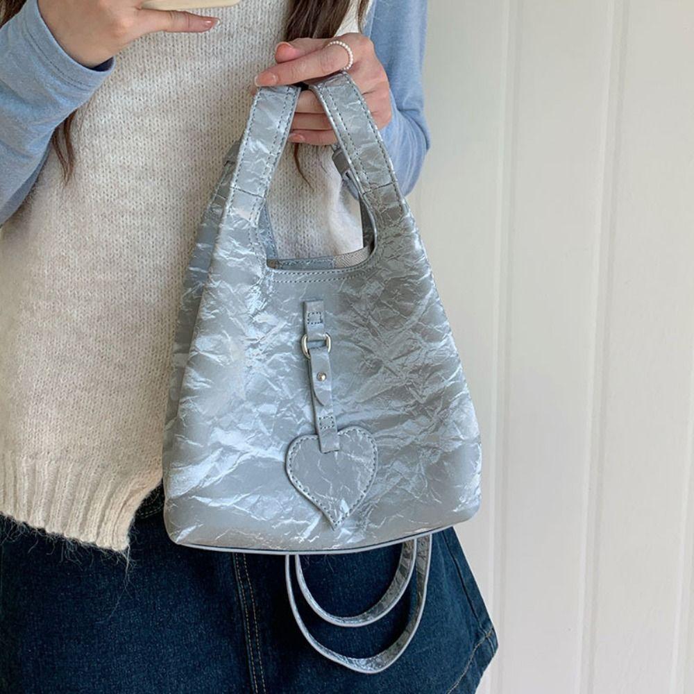 Elegant Love Handbag PU Leather Shoulder Bag Trendy Women Bucket Bag  Girls